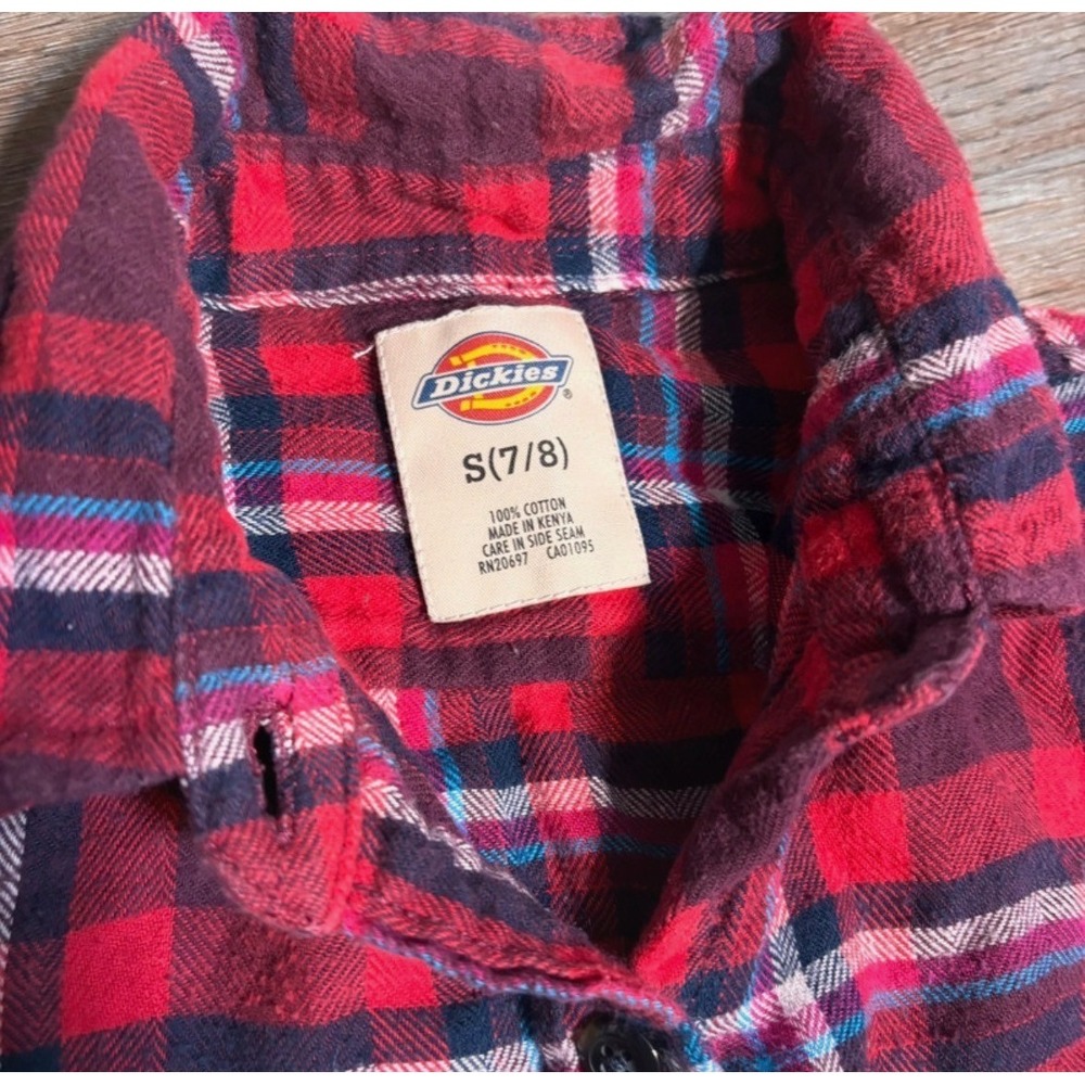 Dickies Kids Red Plaid Flannel Button Down Shirt Long Sleeve Size Size 7/8 - Picture 2 of 3